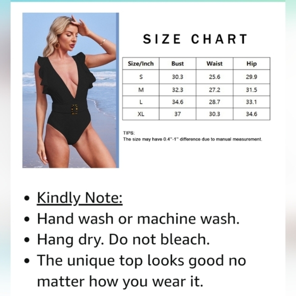 Avanova Women's One Piece Swimsuit Ruffle Deep V Neck Strappy Swimwear .… - Picture 8 of 15